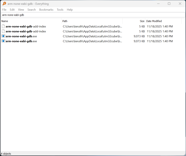 Everything 搜索 arm-none-eabi-gdb.exe 结果